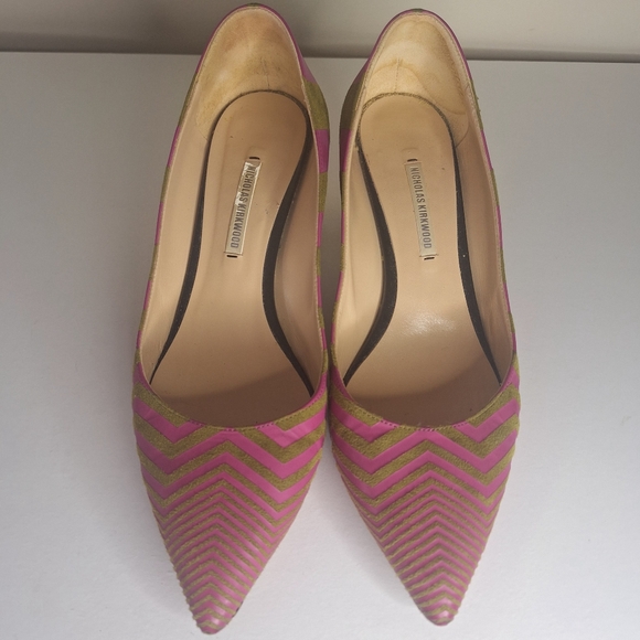 Nicholas Kirkwood Suede Chevron Print Block Heel Pumps SZ 7.5 - Picture 4 of 11